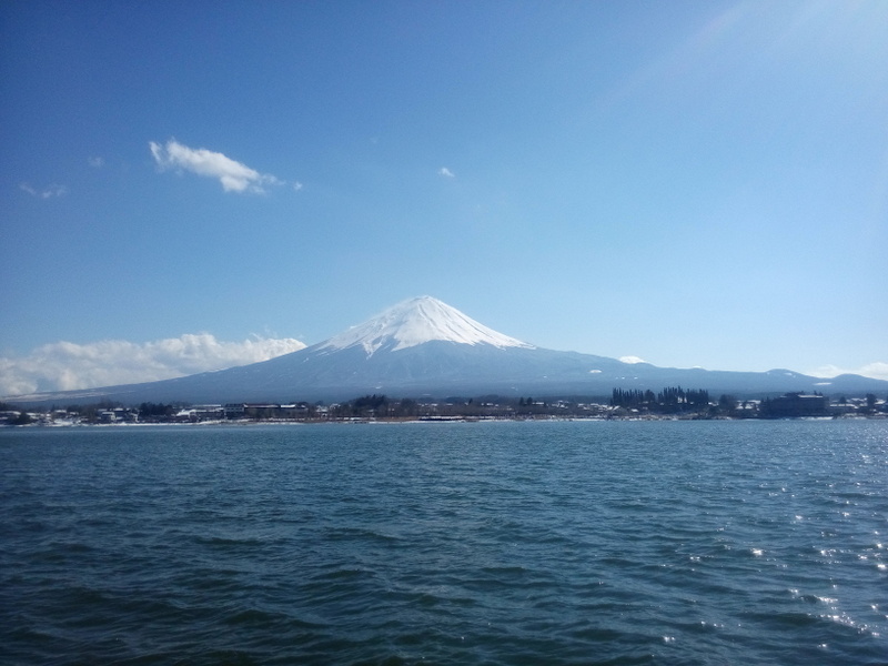 Beautiful Mount Fuji view from Lake Kawaguchiko. We have 20 minutes ferry tour.